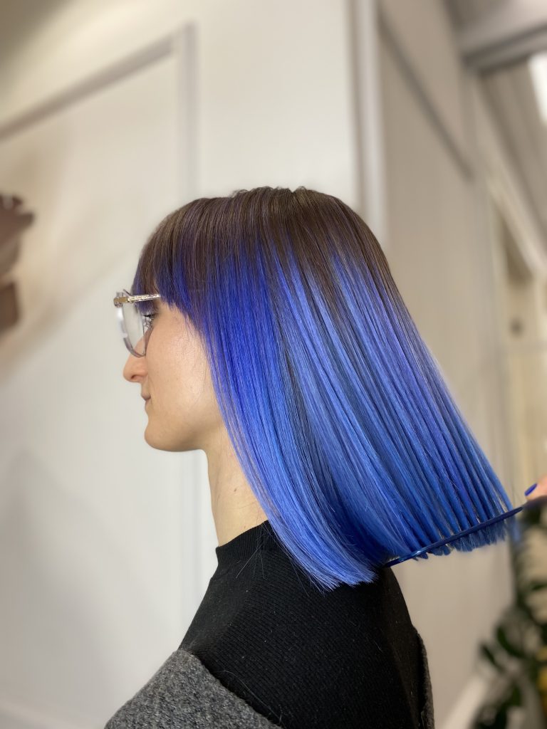 Straight blue bob, creative colouring